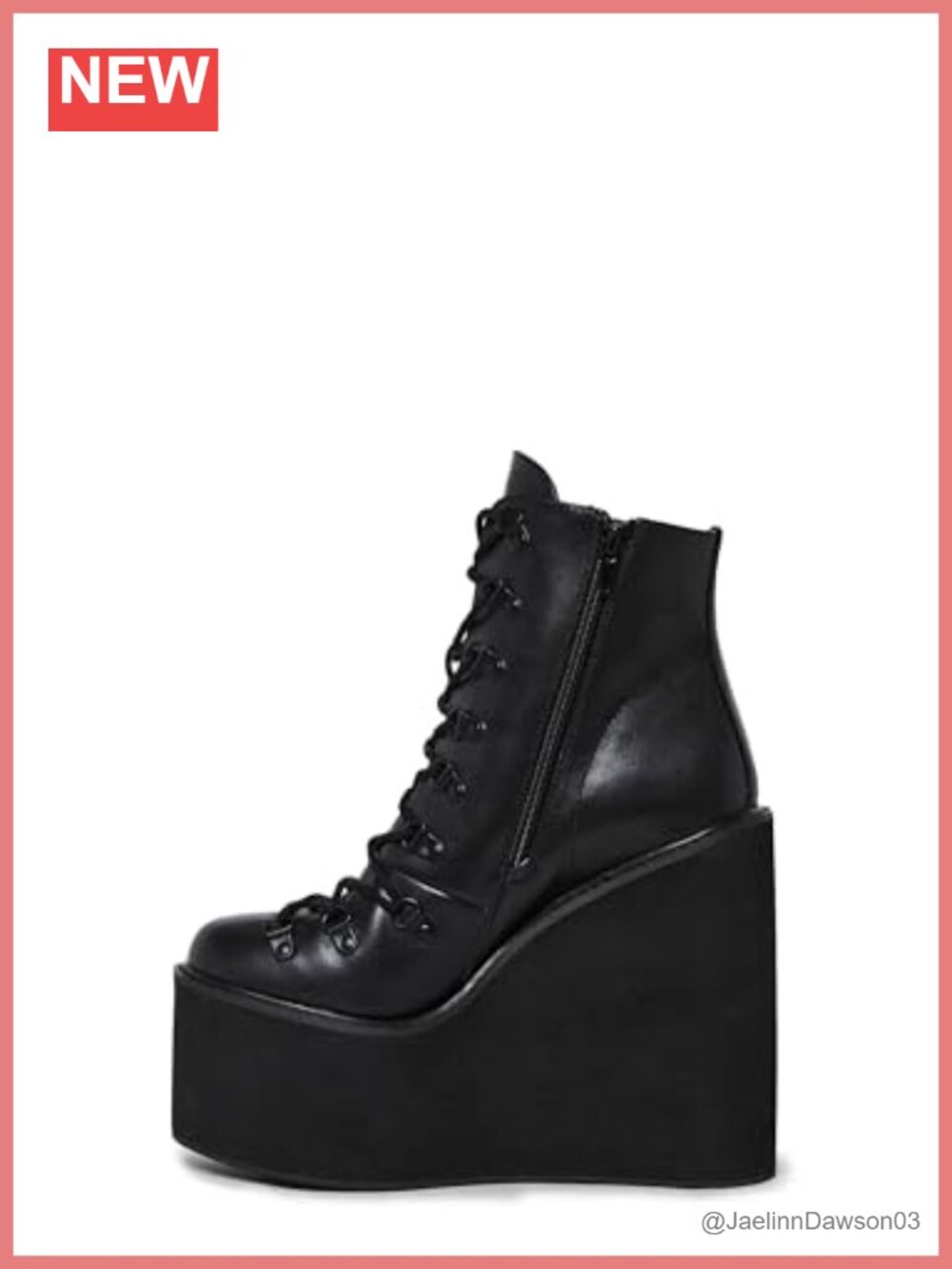 Vegan Leather Platform Wedge Boots with Laces & Buckles